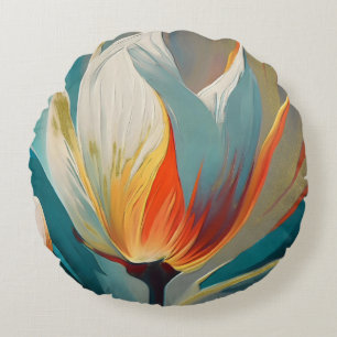 Abstract Floral Glow in Teal and Orange Round Cushion