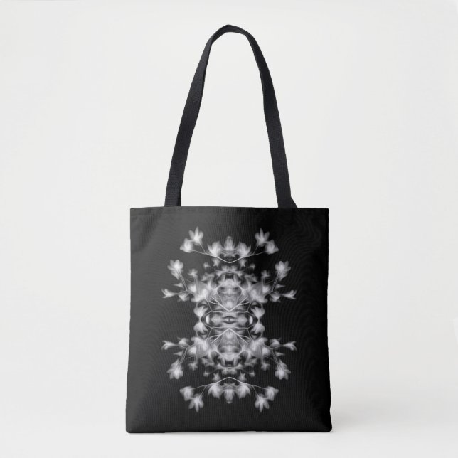 Abstract Floral Graphic Pattern Black and White Tote Bag (Front)