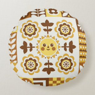 Abstract floral hand drawn. Scandinavian and folk Round Cushion