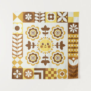 Abstract floral hand drawn. Scandinavian and folk Tapestry