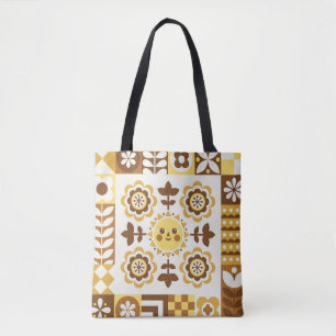 Abstract floral hand drawn. Scandinavian and folk Tote Bag