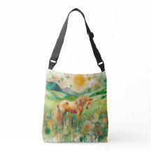 Abstract Floral Horse Crossbody Bag - Modern Art