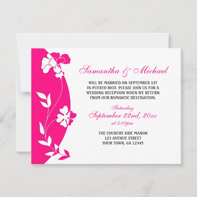 Abstract Floral Hot Pink Reception ONLY Invitation (Front)