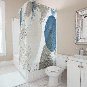 Abstract Floral in Blue and Taupe Shower Curtain