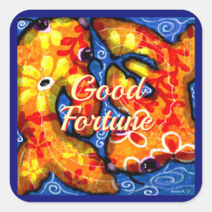 Abstract Floral Koi Fish Orange Yellow Red Blue Square Sticker