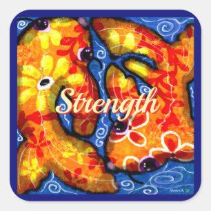 Abstract Floral Koi Fish Orange Yellow Red Blue Square Sticker