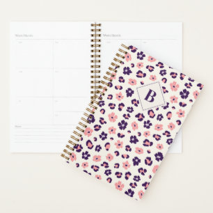 Abstract Floral Leopard Animal Print Monogram Planner