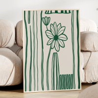 Abstract Floral Line Art Green Trendy Botanical