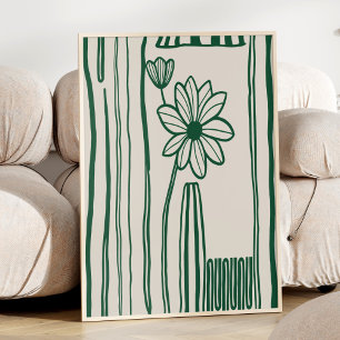 Abstract Floral Line Art Green Trendy Botanical Poster