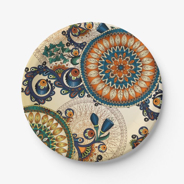 Abstract Floral Mandala Paper Plate (Front)