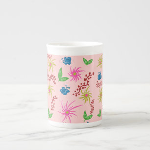 Abstract Floral Mandala Pattern Design red  Bone China Mug