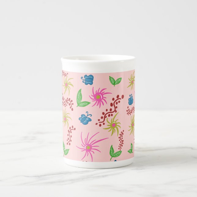 Abstract Floral Mandala Pattern Design red  Bone China Mug (Front)