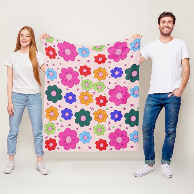 Abstract Floral Mandala Pattern Design red  Fleece Blanket (In Situ)