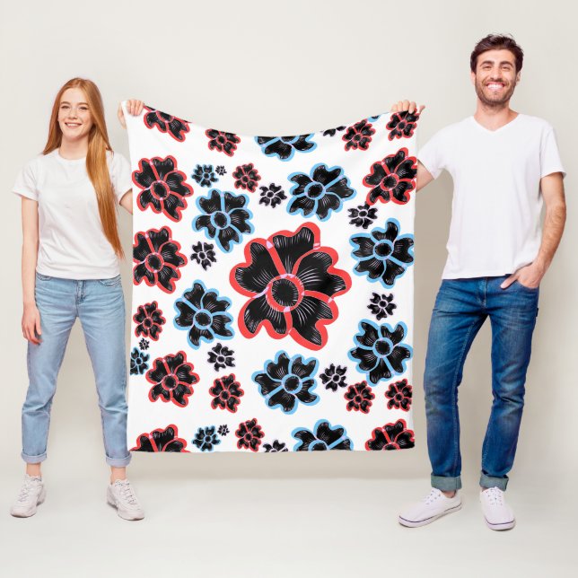 Abstract Floral Mandala Pattern Design red  Fleece Blanket (In Situ)