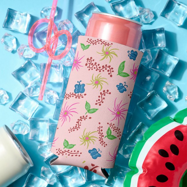 Abstract Floral Mandala Pattern Design red  Seltzer Can Cooler (In Situ Summer)