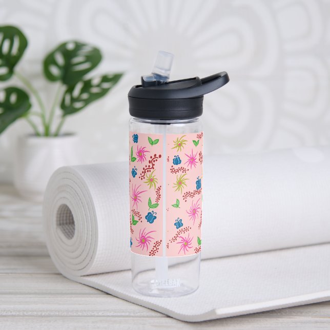 Abstract Floral Mandala Pattern Design red  Water Bottle (Yoga)
