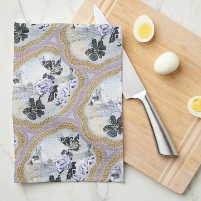 Abstract Floral Medallions Tea Towel (Quarter Fold)