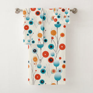 Abstract Floral Modern Botanical Retro Flower Bath Towel Set
