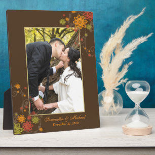 Abstract Floral Newlyweds Gift Wedding Photo Plaque