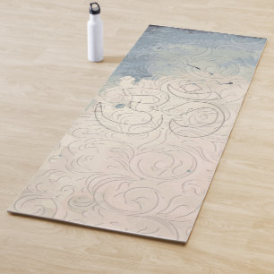 Abstract Floral on Blue and White Gradient Stains Yoga Mat