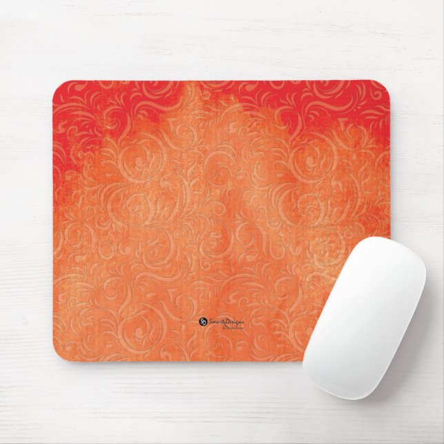 Abstract Floral on Orange Stains Background Mouse Pad (With Mouse)