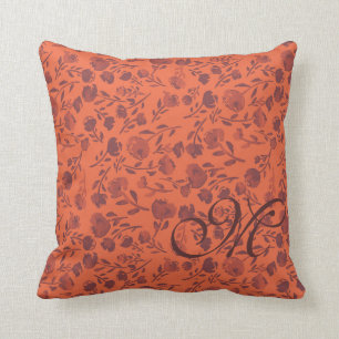 Abstract Floral Orange Purple Chic Monogram Cushion