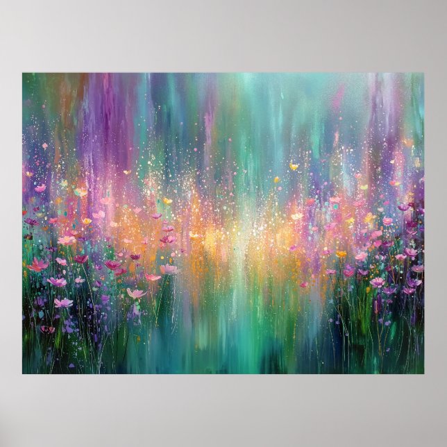Abstract Floral Painting with Vibrant Colours Poster (Front)