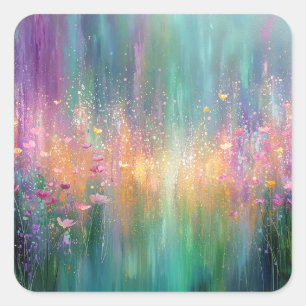 Abstract Floral Painting with Vibrant Colours Square Sticker