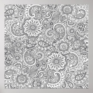 Abstract floral paisley colouring Poster