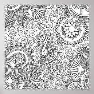 Abstract floral paisley colouring Poster