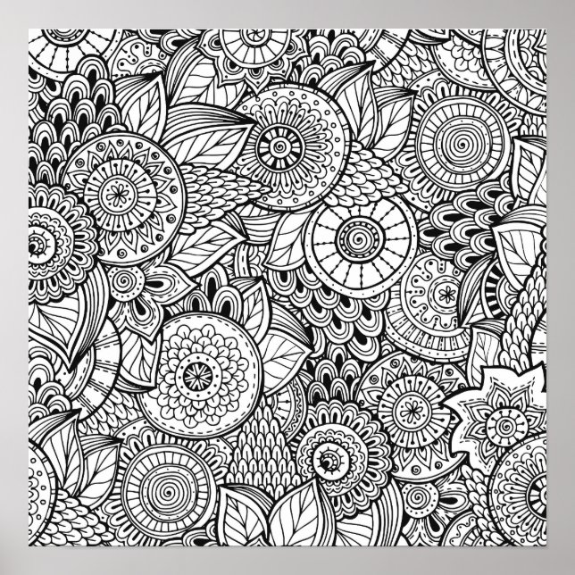Abstract floral paisley colouring Poster (Front)