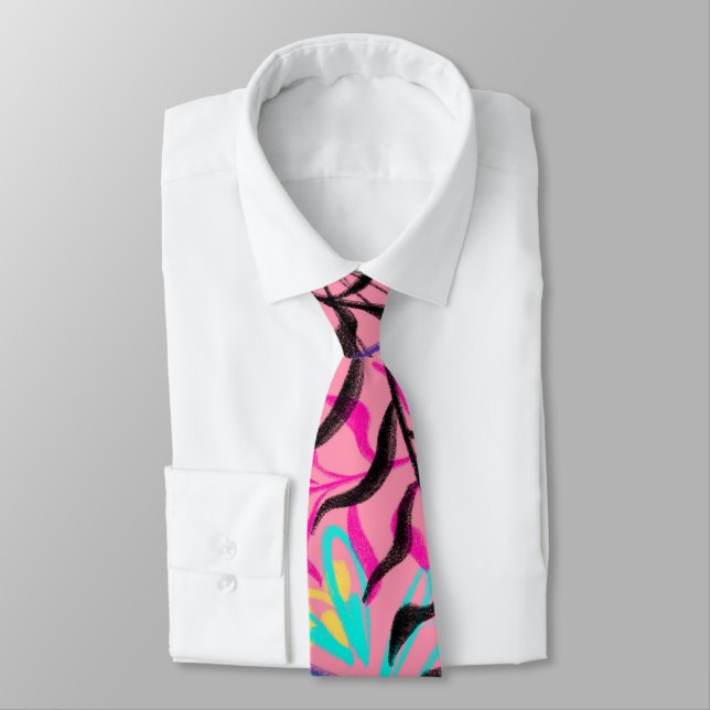 Abstract Floral Pastels Monogram Necktie (Tied)