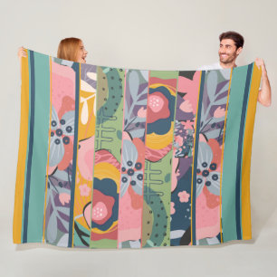 Abstract Floral Patchwork Fleece Blanket