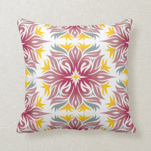 Abstract Floral Pattern Cranberry Yellow Cushion
