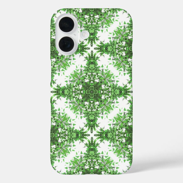 Abstract Floral Pattern In Black & Green On White Case-Mate iPhone Case (Back)