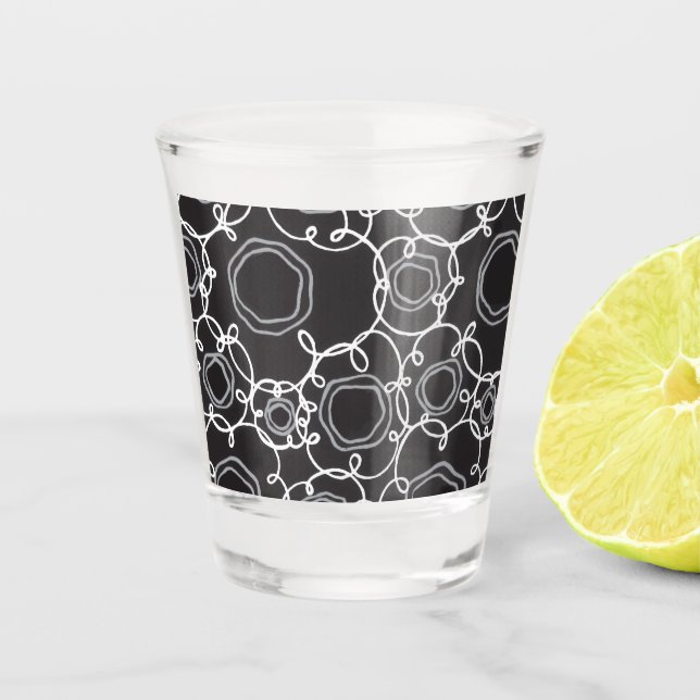 ABSTRACT FLORAL PATTERN IN BLACK SHOT GLASS (Front)