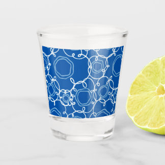 ABSTRACT FLORAL PATTERN IN ROYAL BLUE SHOT GLASS