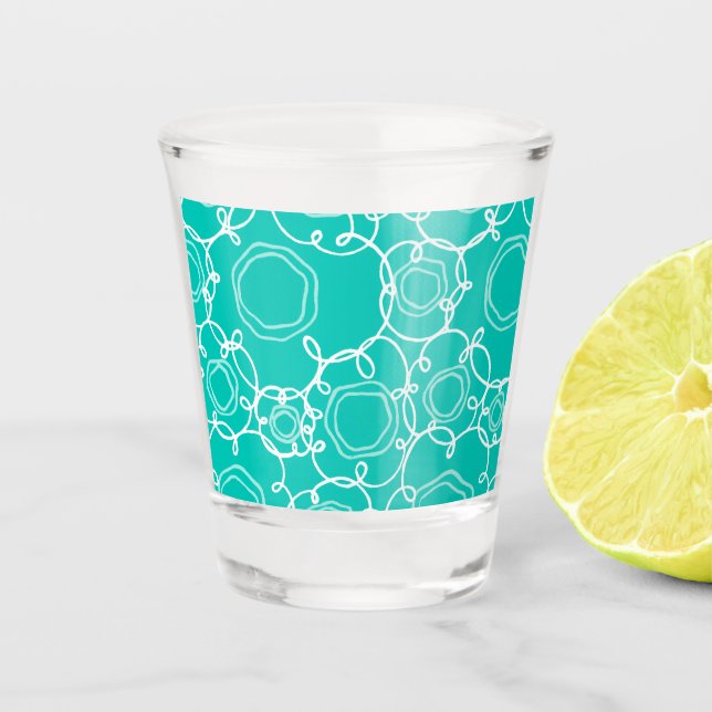ABSTRACT FLORAL PATTERN IN TEAL SHOT GLASS (Front)