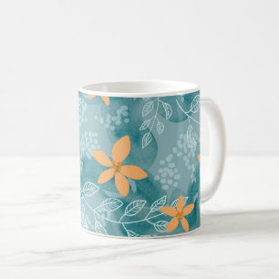 Abstract floral pattern orange teal coffee mug