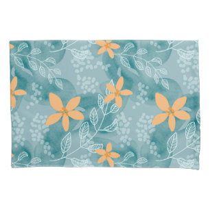 Abstract floral pattern orange teal pillowcase