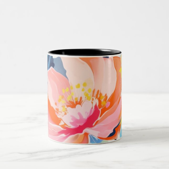 Abstract floral pattern painting  Two-Tone coffee mug (Center)