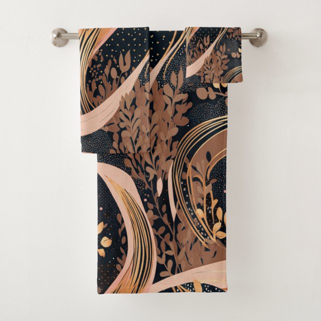 Abstract floral pattern, polka dots, vines bath towel set (Insitu)
