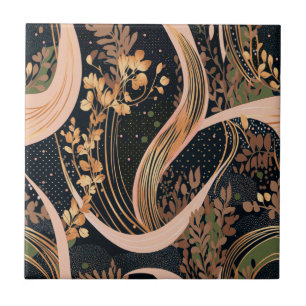 Abstract floral pattern, polka dots, vines ceramic tile