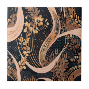 Abstract floral pattern, polka dots, vines ceramic tile