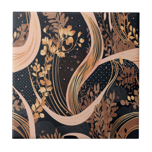 Abstract floral pattern, polka dots, vines ceramic tile (Front)