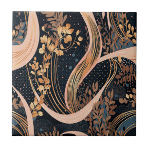 Abstract floral pattern, polka dots, vines ceramic tile