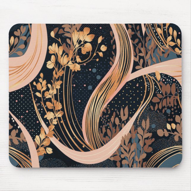 Abstract floral pattern, polka dots, vines mouse pad (Front)