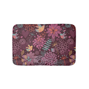 Abstract floral pattern with birds bath mat