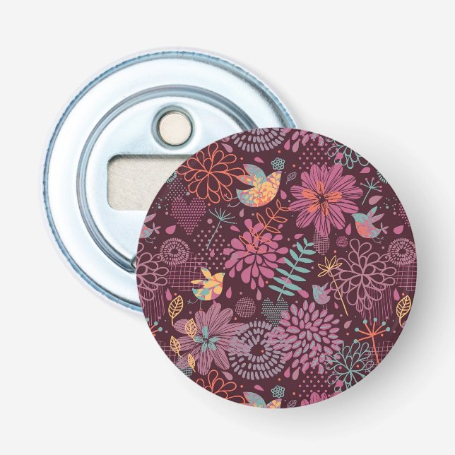 Abstract floral pattern with birds bottle opener (Front)