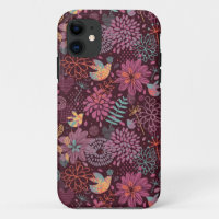 Abstract floral pattern with birds